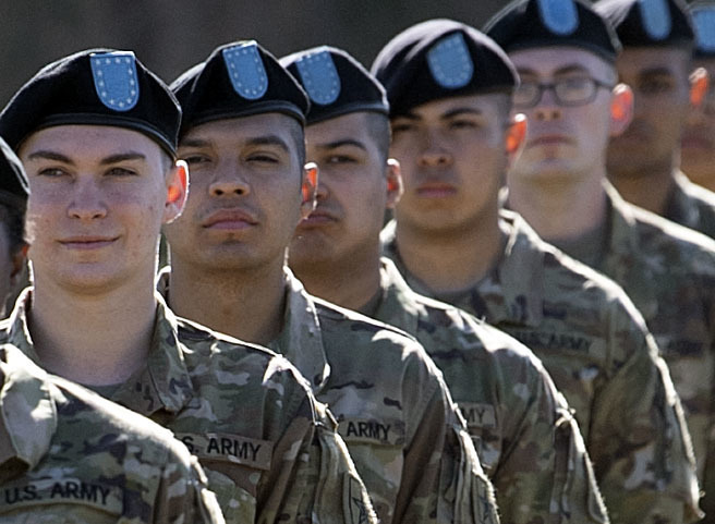 Soldiers stand in formation