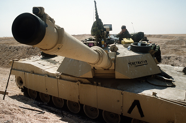 A view of the barrel of the 120mm gun on an M-1A1 Abrams