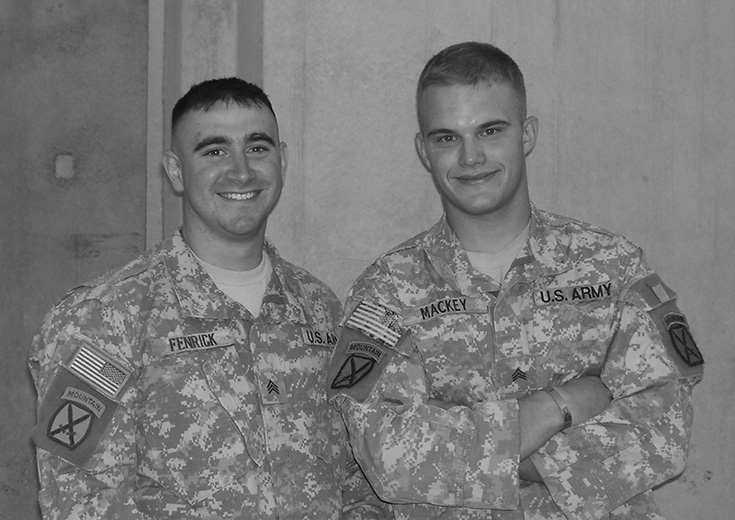 Then Sgt. Fenrick (left) and Sgt. Tommy Mackey in 2007 at Camp Stryker, Iraq
