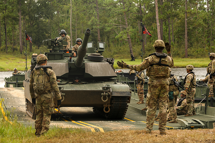 Soldiers assigned to the 497th Multi-Role Bridge Company (MRBC)
