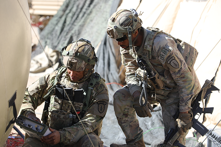 Advisors assigned to the 3rd Security Force Assistance Brigade (SFAB) and the Task Force Three participate in training at the National Training Center on Fort Irwin