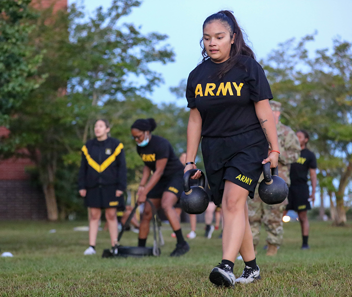 Soldiers take part in the 3rd Infantry Division Pregnancy and Postpartum Physical Training Program, a modified Army Combat Physical Fitness Test (ACFT) in 2021