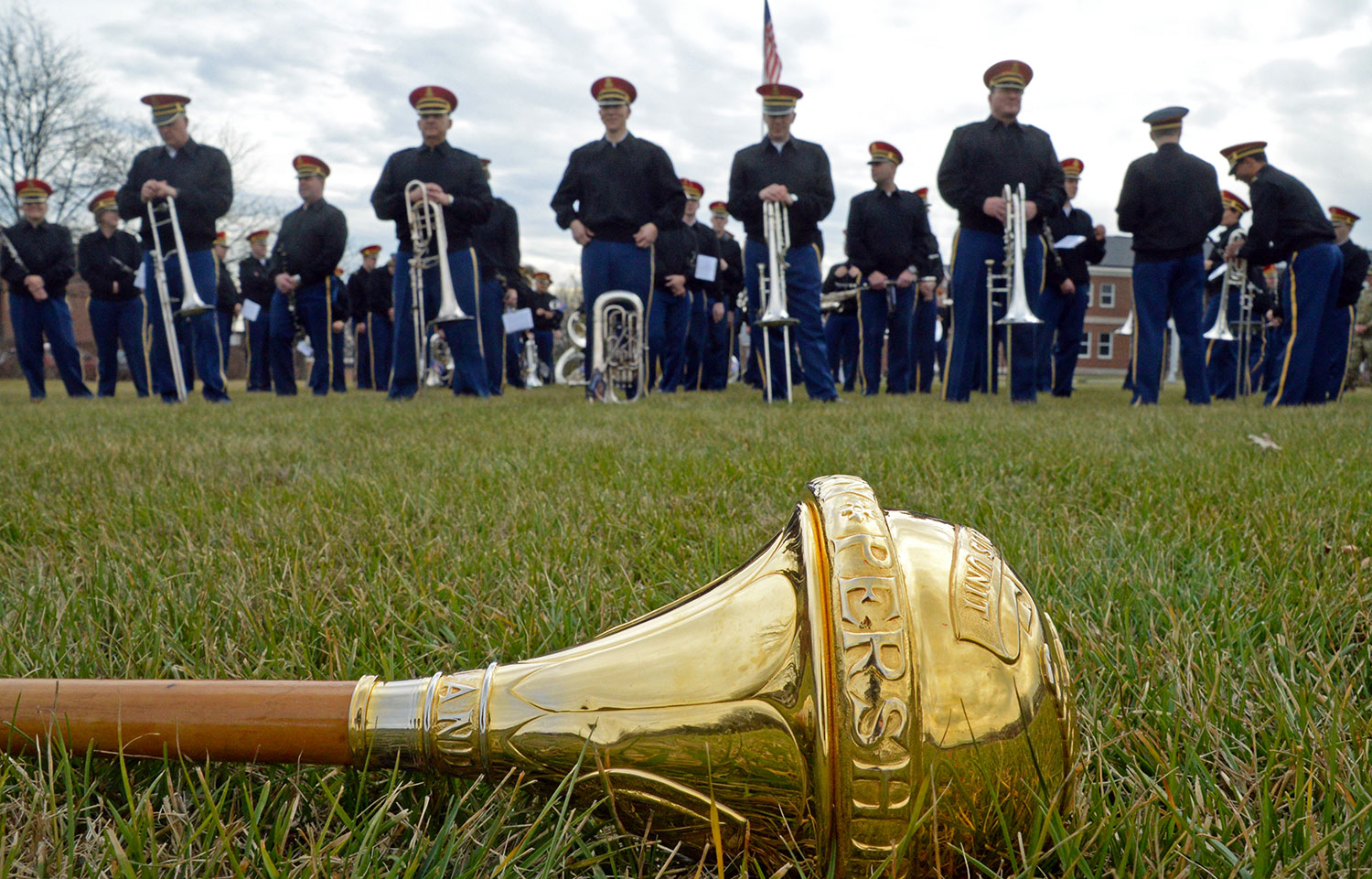 The baton of Sgt. Maj. Julian R. Ayers Sr., the drum major for U.S. Army Band “Pershing’s Own,” lies on the ground during a rehearsal on Summerall Field at Fort Myer, Virginia. The band was preparing for the inaugural parade. (Photo by Jonathan (Jay) Koester / NCO Journal)