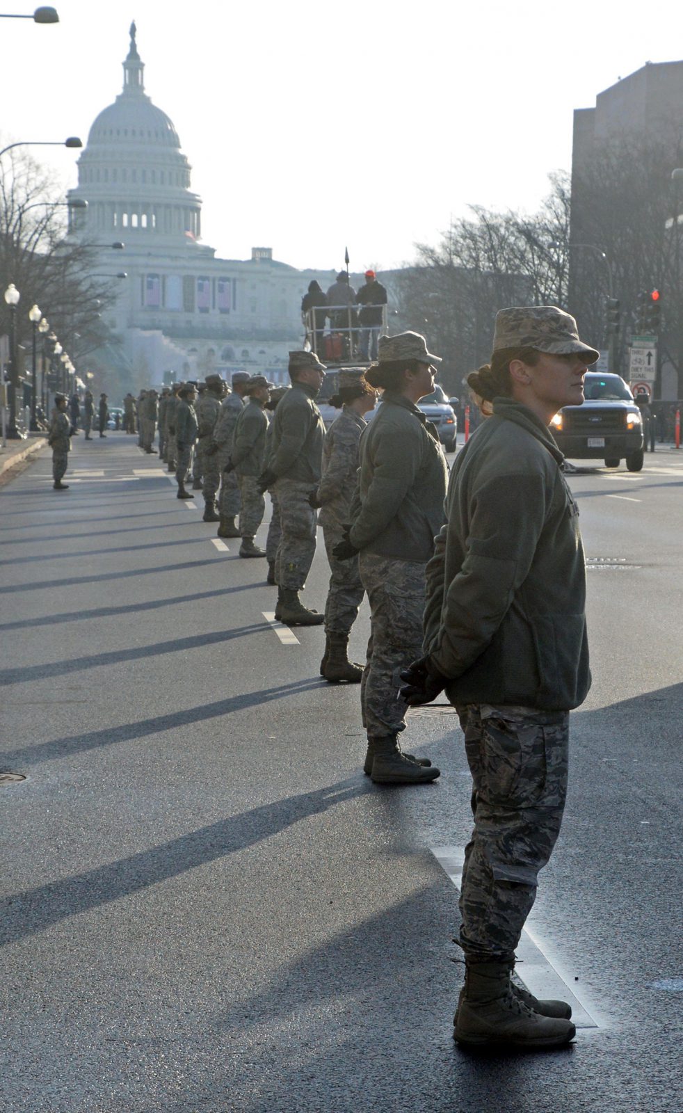 Members of the Joint Honor Guard stand at attention during a early morning rehearsal for the 58th Presidential Inauguration in Washington D.C. The rehearsal was held on Jan. 15, 2017, the Sunday before the inauguration. (Photo by Jonathan (Jay) Koester / NCO Journal)