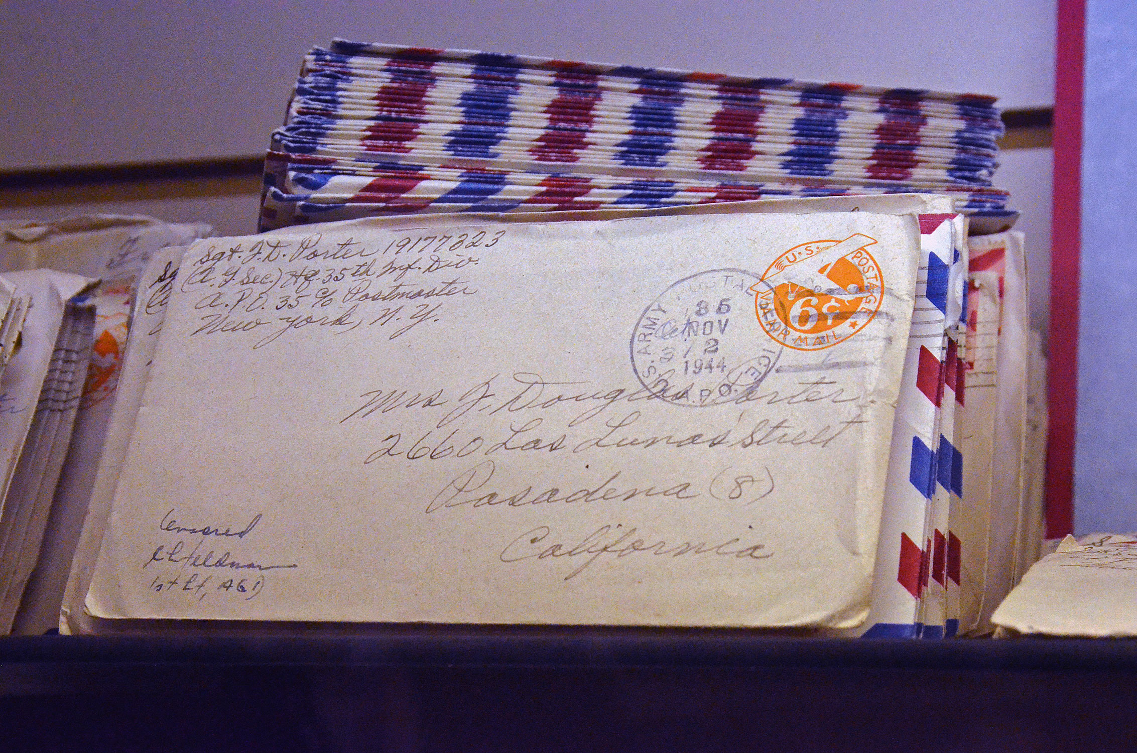 An exhibit at the 35th Infantry Division Museum in Topeka, Kan., displays letters from the front that Sgt. John Douglas Porter wrote to his wife during World War II. Porter, of Headquarters Company, 35th Infantry Division, wrote more than 500 letters to his wife, Helen. The “Love Letters from the Front” were donated to the museum by Porter’s family. (Photos by Jonathan (Jay) Koester / NCO Journal)