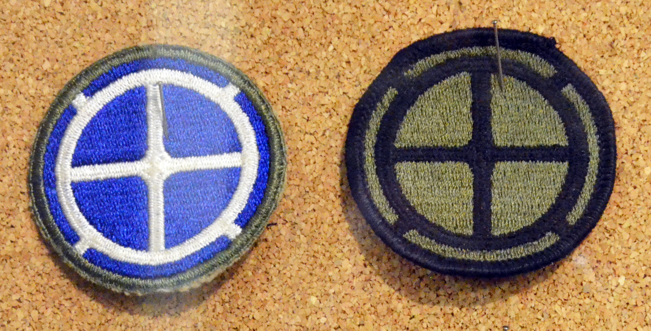 The patches of the 35th Infantry Division are on display at the division museum in Topeka, Kan.