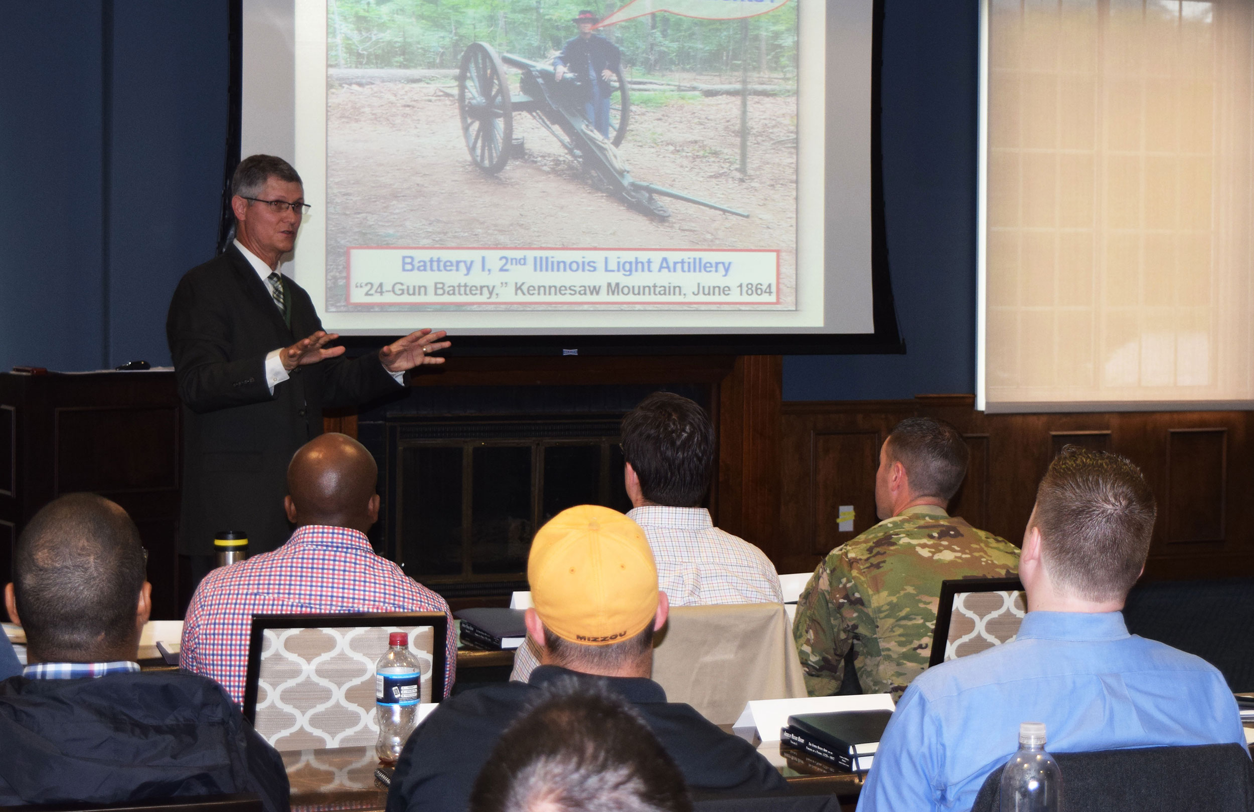 Training and Doctrine Command Historian Dr. Britt McCarley lays out TRADOC guidance for teaching U.S. military history to Reserve Officer Training Command and state military cadre, university history professors, noncommissioned officers and others at the recently completed Military History Instructor’s Course. (Photos by Maj. Steven L. Miller)