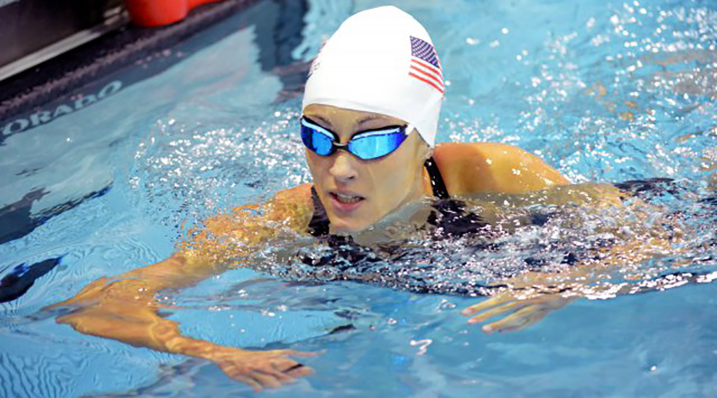 Elizabeth Marks swimming in the pool.