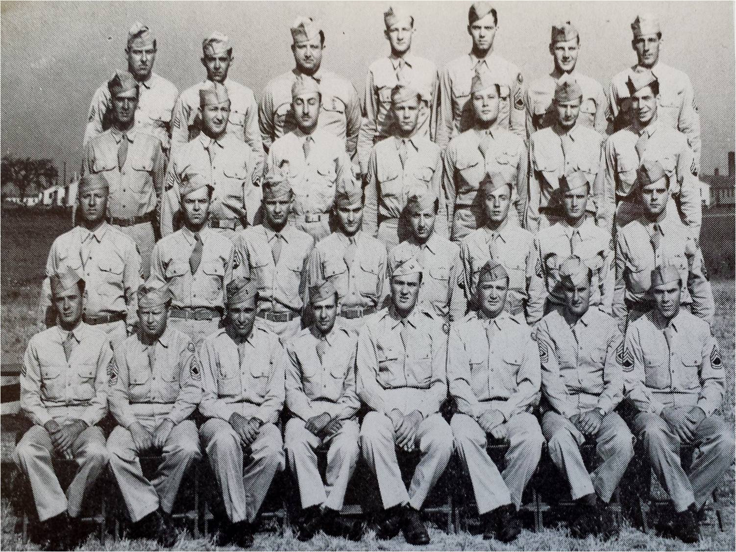 Master Sgt. Roddie Edmonds (front row, second from left) at Camp Atterbury, Indiana. (Courtesy of Yad Vashem)