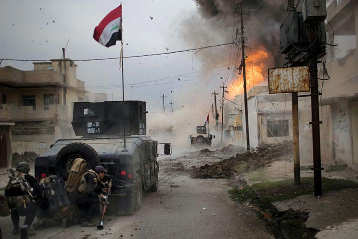 A car bomb explodes next to Iraqi special forces 